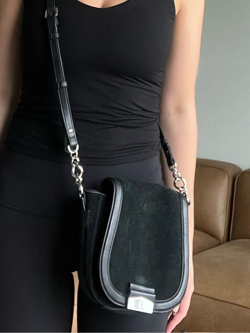 Ver Wang Black Crossbody Saddle Bag